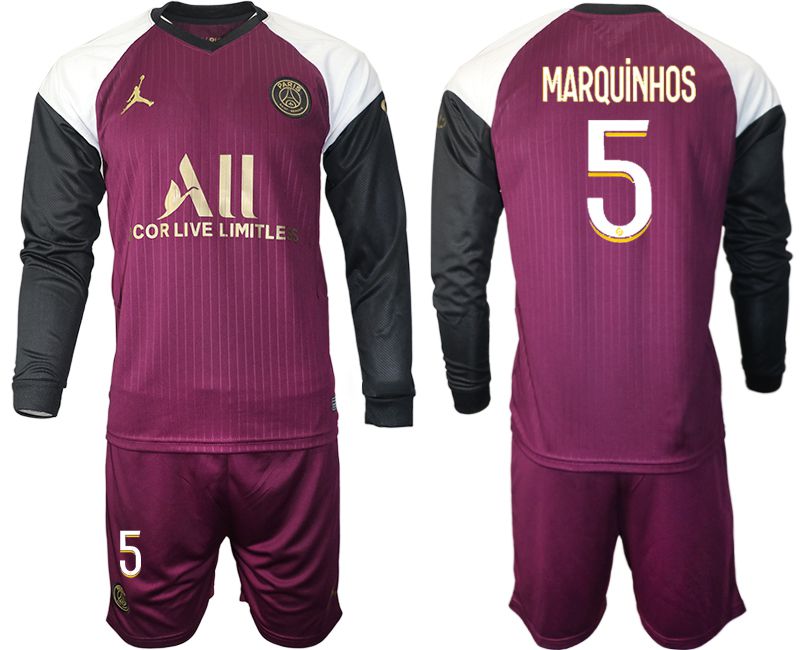 Men 2020-2021 club Paris St German Jordan white long sleeves #5 Soccer Jerseys->paris st german jersey->Soccer Club Jersey